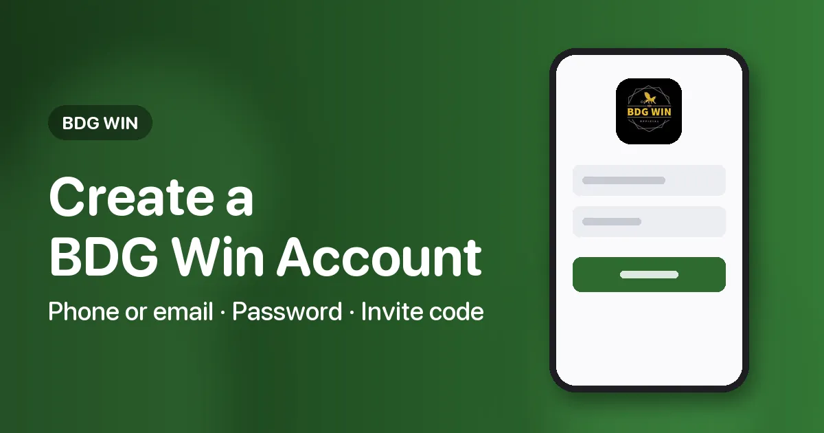 Banner for the BDG Win register guide listing the phone, password and invite code fields